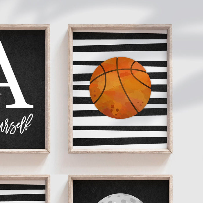 Sports collection print set boys name, sports theme wall pictures, sports art personalized gift, baseball football kids wall art boy nursery