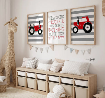 Red farm truck art, red tractor room wall art, boys tractor themed room, tractors trucks quote, tractor nursery art, little boy tractor art