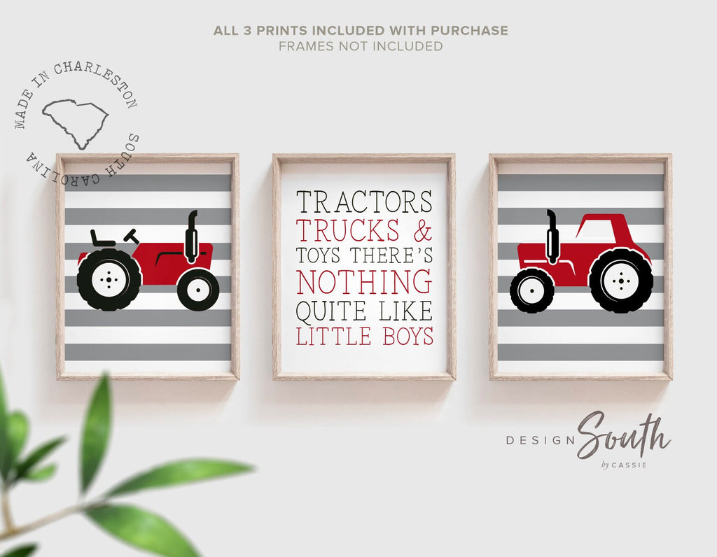 Red farm truck art, red tractor room wall art, boys tractor themed room, tractors trucks quote, tractor nursery art, little boy tractor art