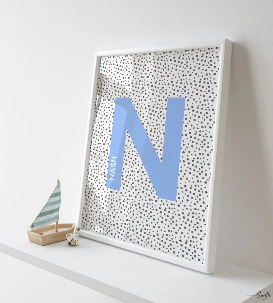 Boys blue and gray nursery, boy monogram decor, wall art for boys room, rainbow nursery art for boys, baby boy nursery decor baby blue gray