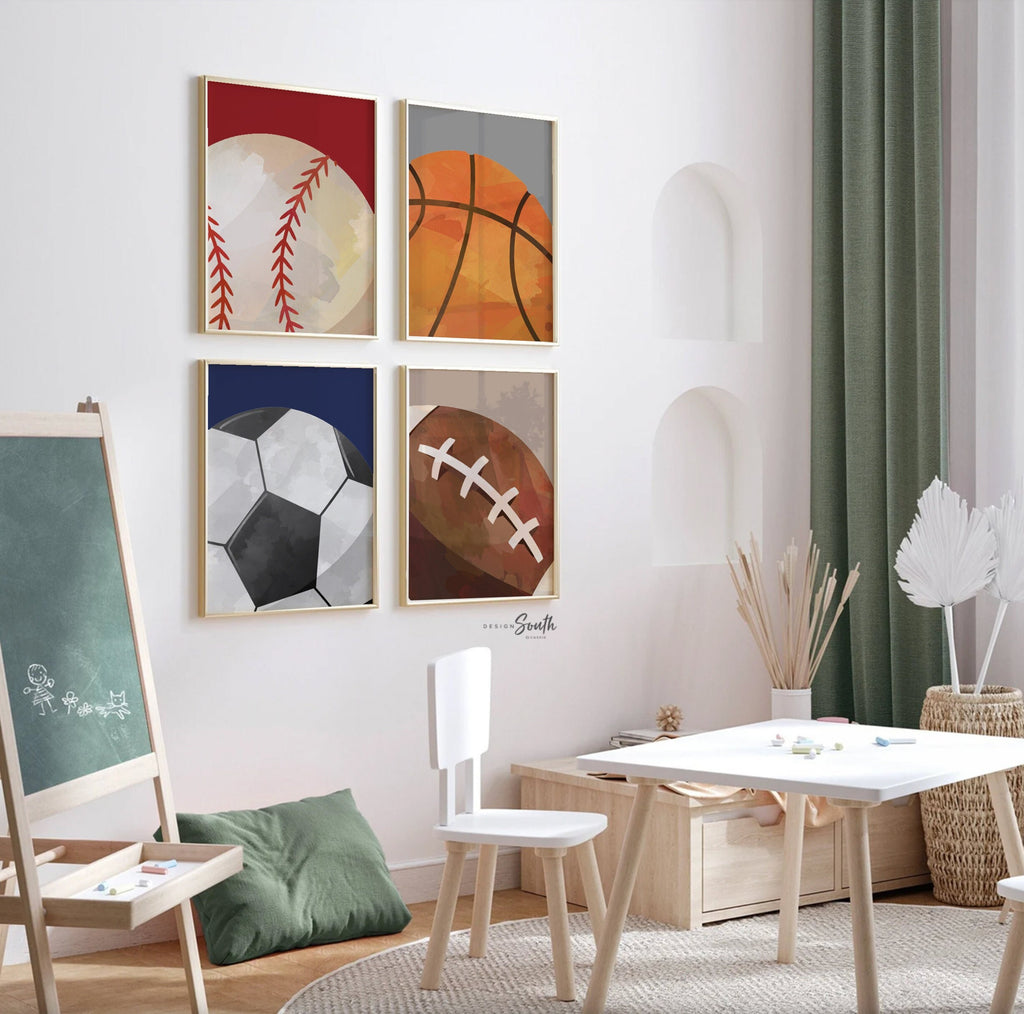 Sports football soccer basketball baseball, little boy room art sports, gift for boy sports, toddler room decor sports themed, wall art boys