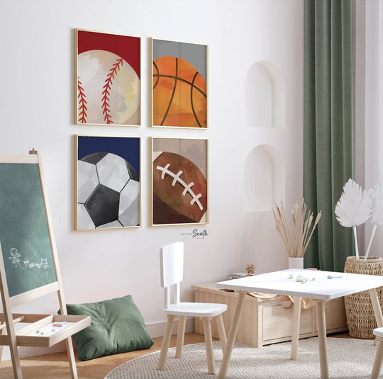 Sports football soccer basketball baseball, little boy room art sports, gift for boy sports, toddler room decor sports themed, wall art boys