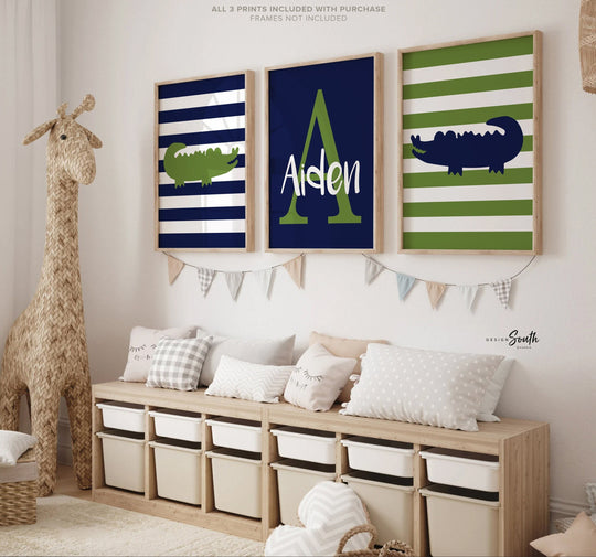 Big boy bedroom alligator theme, baby boys alligator nursery decor, navy blue and green nursery decor, decor boys room, childrens playroom