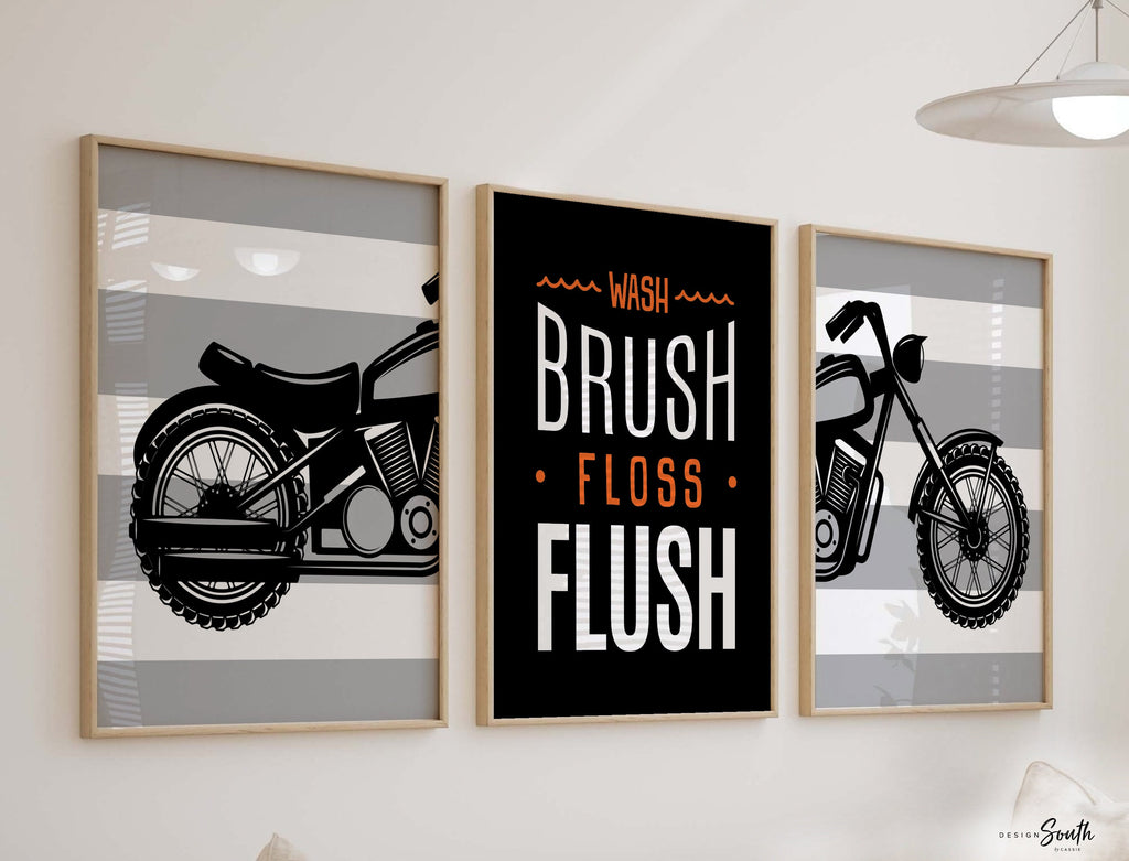 Motorcycle theme gift for boy, motorcycle art print birthday gift, black orange gray motorcycle toddler decor, wall art for big boy bathroom