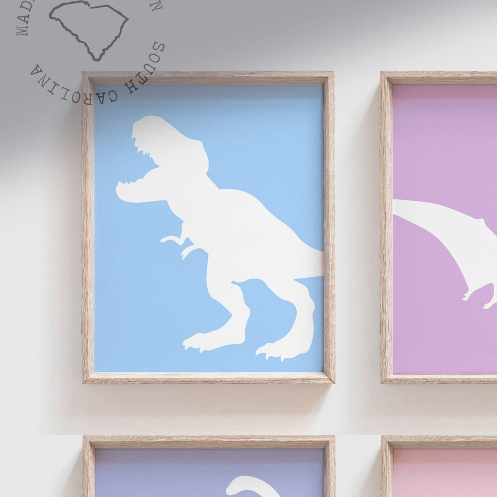 Little girl room dinosaurs, girl dinosaur art, pastel colored dinosaurs, decor toddler wall girl pink dinosaurs, girl's art print dinosaur