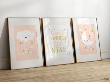 Peach and gold nursery, blush pink nursery art, gift for baby girl, quote for nursery, pink nursery decor, star theme, little girls room art