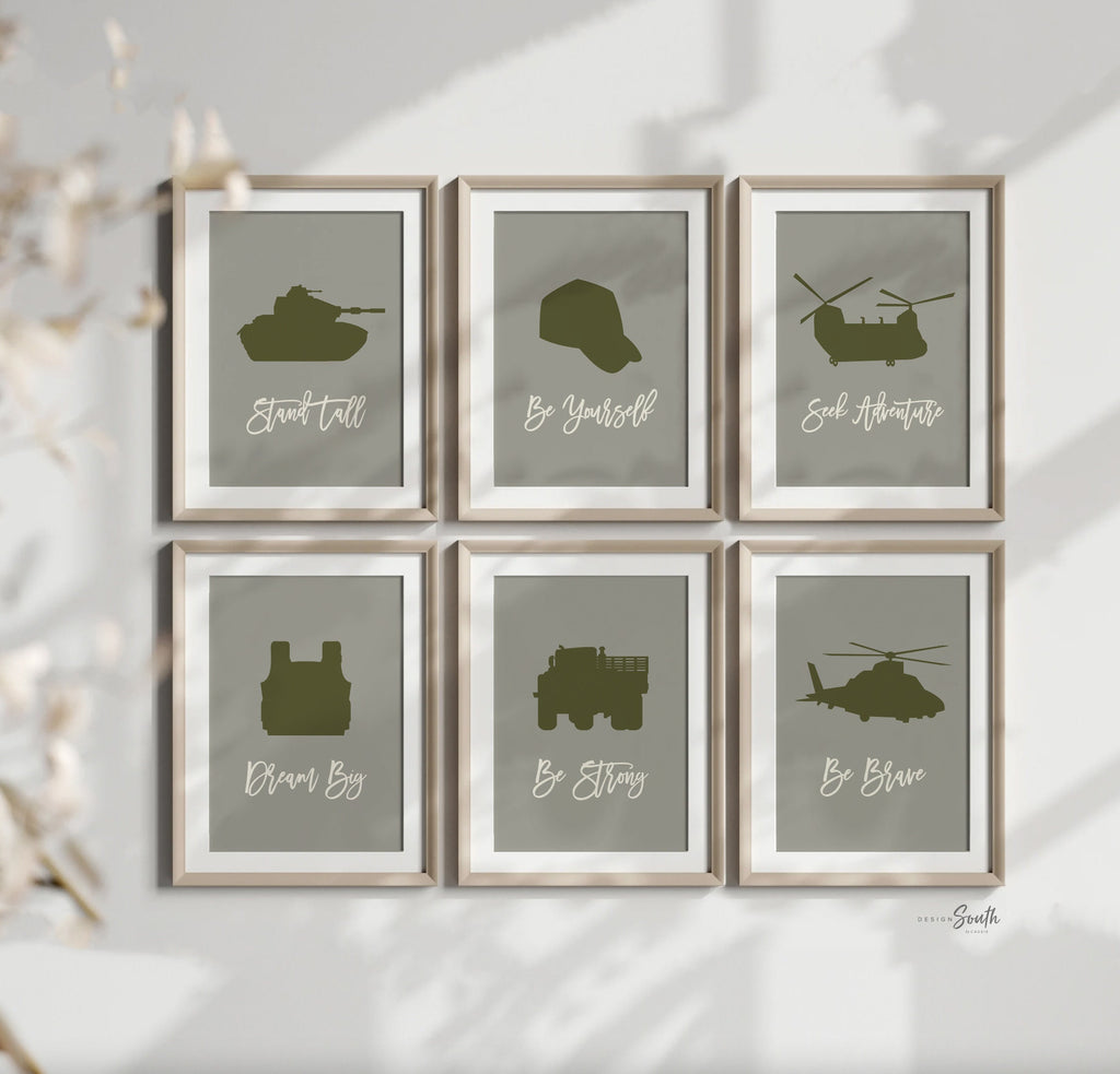 Army wall art, prints for kids, positive affirmation print, military style prints, military style theme room, boys prints, boys army decor
