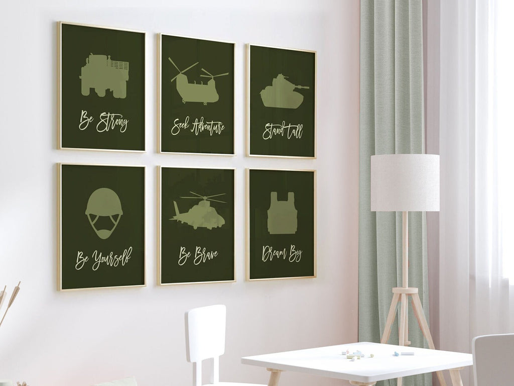 Army wall art, prints for kids, positive affirmation print, military style prints, military style theme room, boys prints, boys army decor