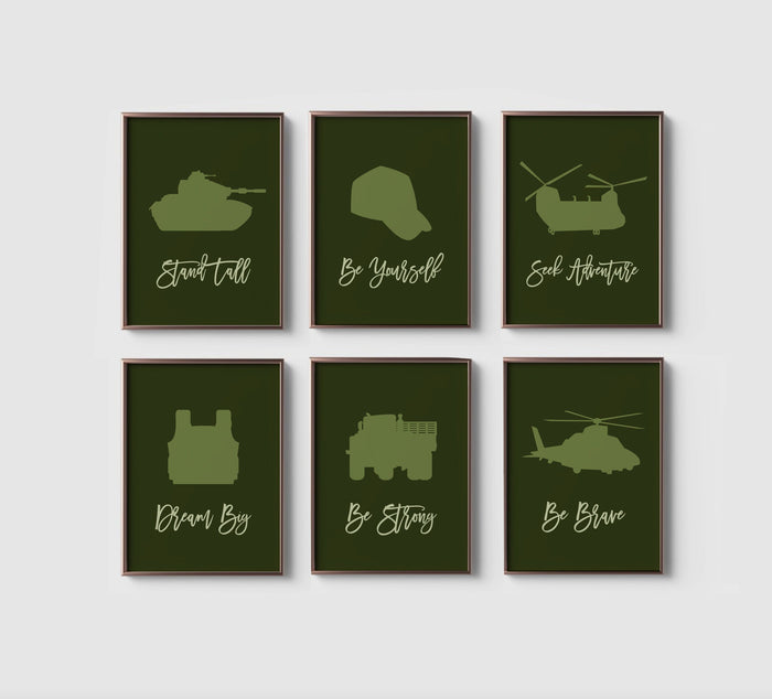Army wall art, prints for kids, positive affirmation print, military style prints, military style theme room, boys prints, boys army decor