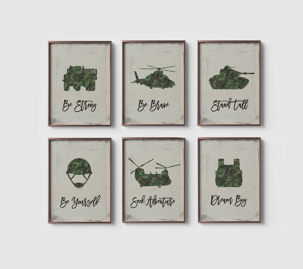 Army vehicles boys wall art set, soldier military tank truck helicopter, boys bedroom wall art print decor army marine troop, playroom army