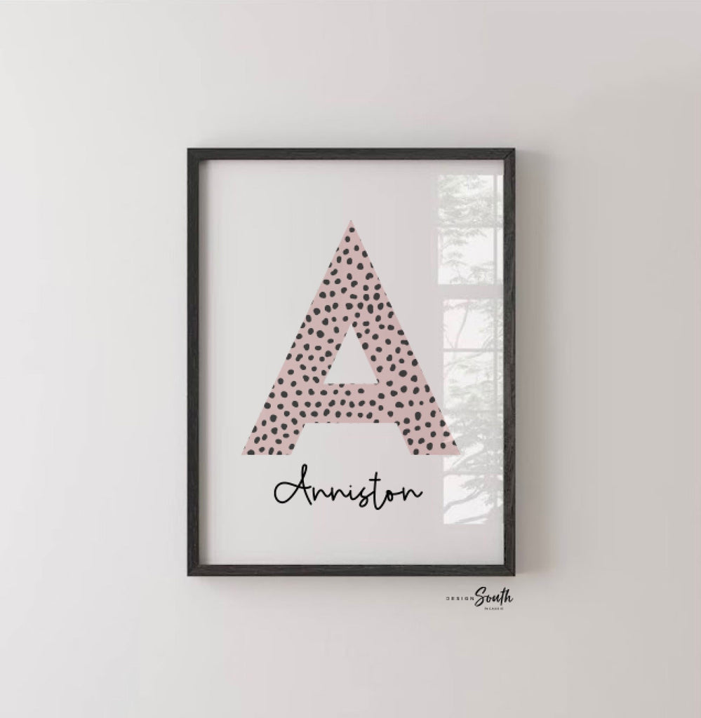 Rainbow nursery monogram art print, baby girl monogram nursery wall art, custom nursery wall art, rainbow monogram letter, polka dots kids