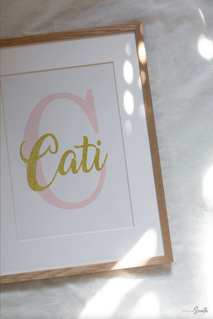 Nursery cat wall art, baby girl room animal, kitten nursery, cat lover room pink, kitten cute cat nursery wall, cat themed, custom baby name