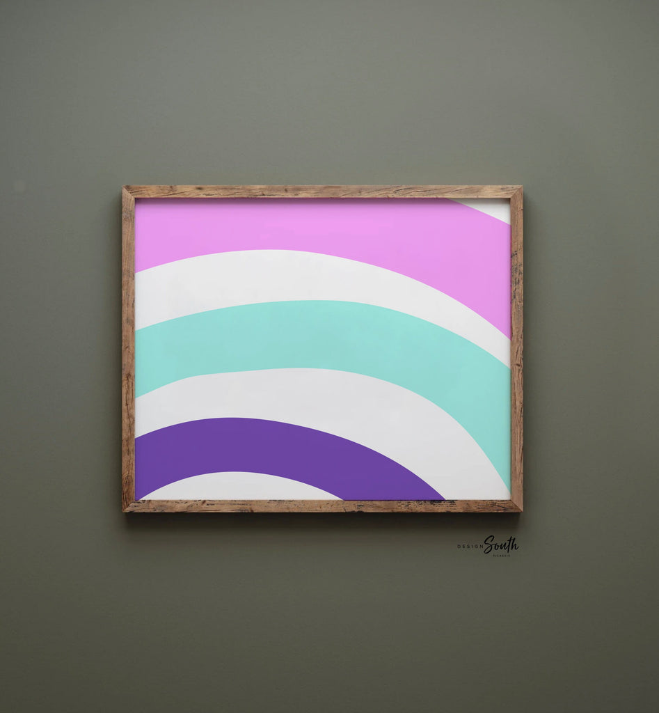 Bright modern girl rainbow, little girl bedroom or playroom wall idea, bright pink and purple toddler wall art, pink purple aqua rainbow art