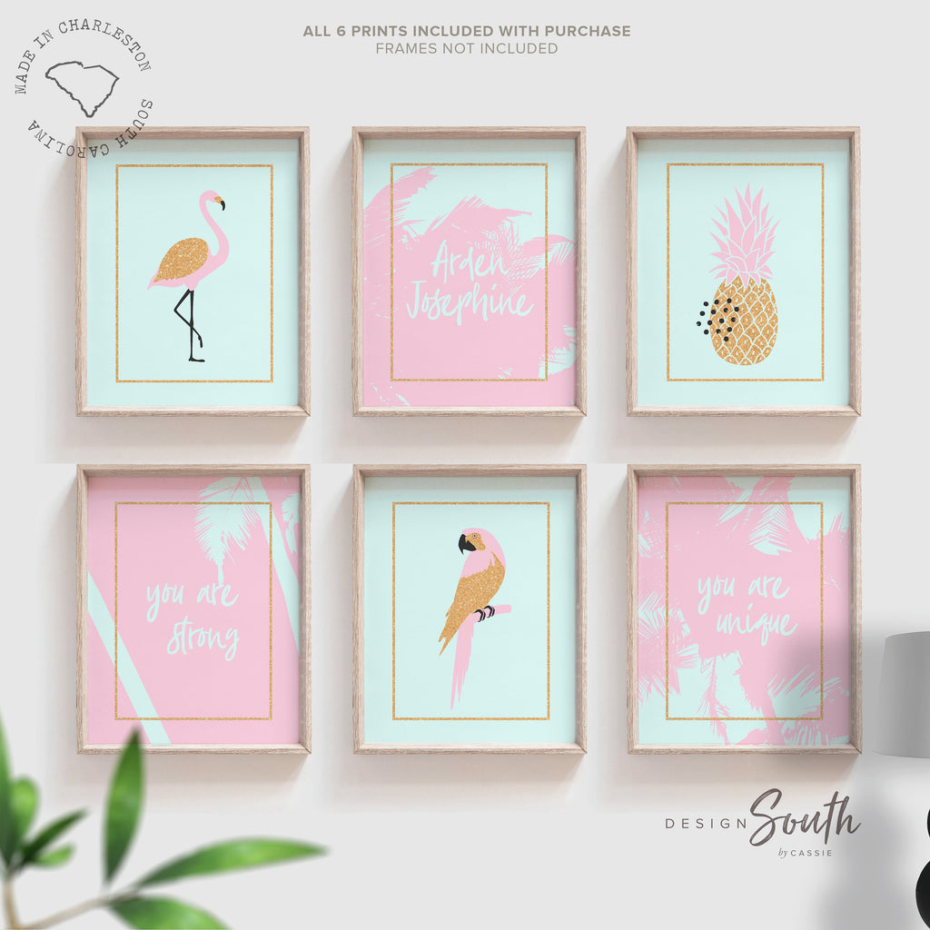 Pink aqua gold sparkle girl&#39;s room decor, inspirational wall art for girl, pink and aqua girl bedroom playroom or nursery, gold sparkles kid