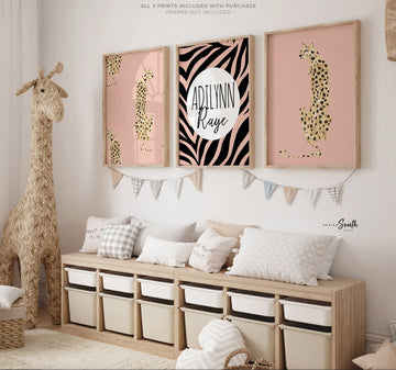 Pink leopard print wall decor, boho modern nursery art, pink safari nursery decor, wall art for girls room, little girl bedroom pink boho