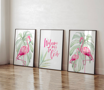 Welcome to my crib print art set, above crib tropical wall, flamingo nursery decor, baby room decor, newborn flamingo nursery pink and green