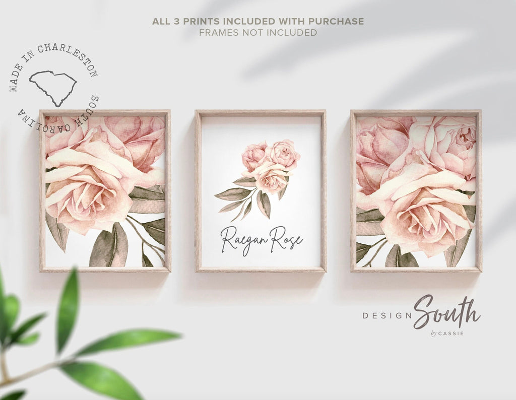 French rose girl room, elegant feminine floral art, floral french rose flower prints, baby girl nursery dusty rose themed, baby shower roses