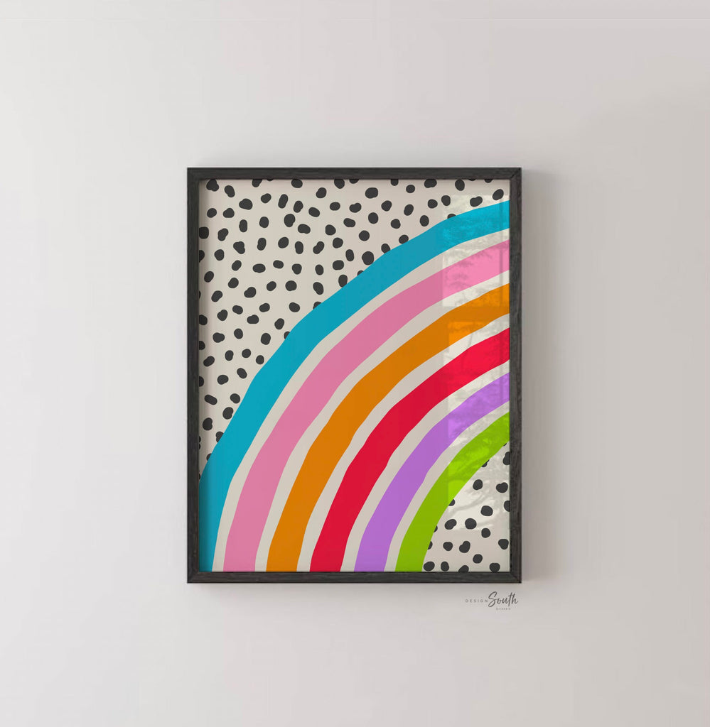 Bright cheerful rainbow decor, bedroom decor rainbow theme, pink orange purple wall art for girl, bright playroom decor personalized name