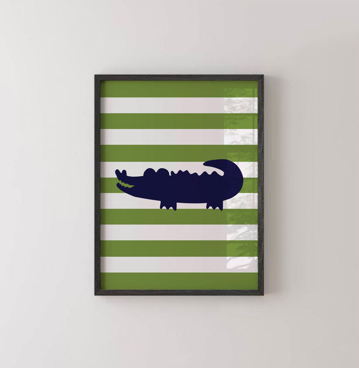 Boys alligator nursery decor in navy blue and green, stripes, quote for boys nursery, boys room quote, gator nursery decor, boys wall art