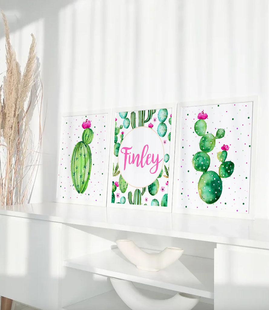 Cactus nursery, pink flower cactus, girl desert cactus blooms nursery art, cactus floral personalized, kids desert cactus wall art bedroom