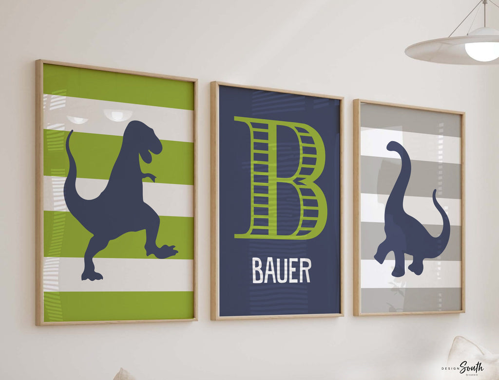 Green dinosaur toddler room, bedroom wall art kids, dinosaur decor for boys, dinosaur theme posters personalized, birthday boy gift dinosaur