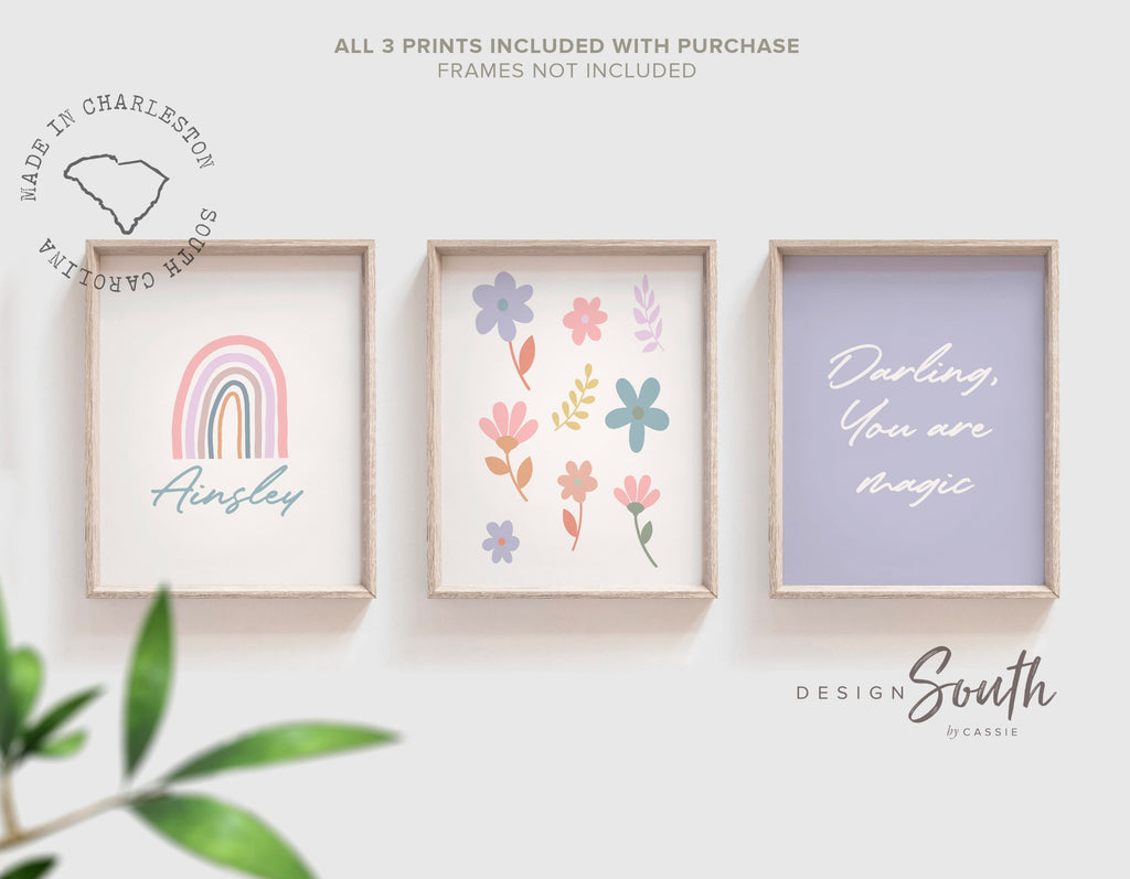 Purple ivory nursery decor, girls pastel floral rainbow decor, soft nursery decor, flower theme, darling you are magic, baby girl room gift