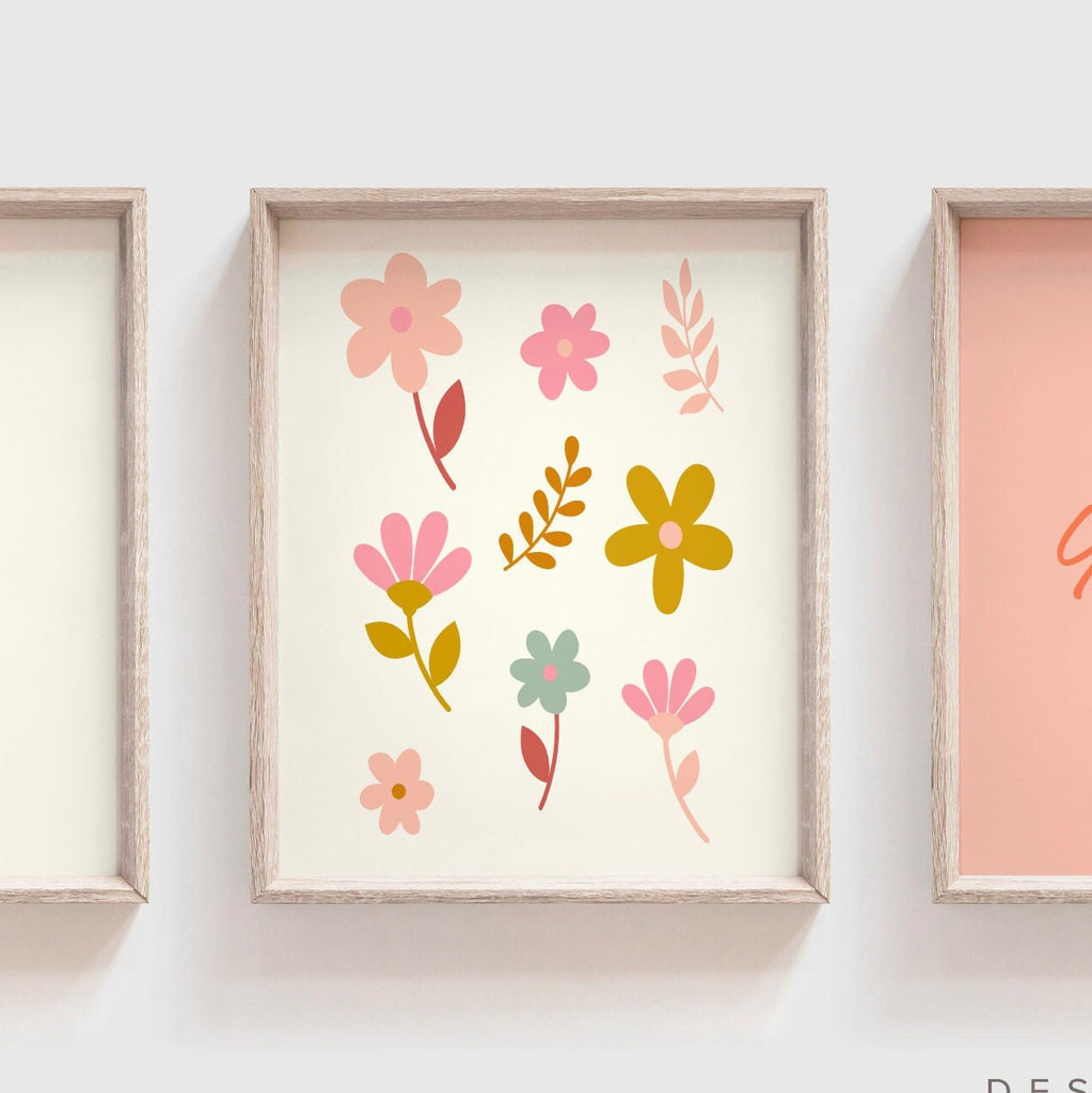 Ditsy floral nursery, personalized flowers baby name art, floral baby girl nursery art, personalized girl gift, girl bedroom wall botanical