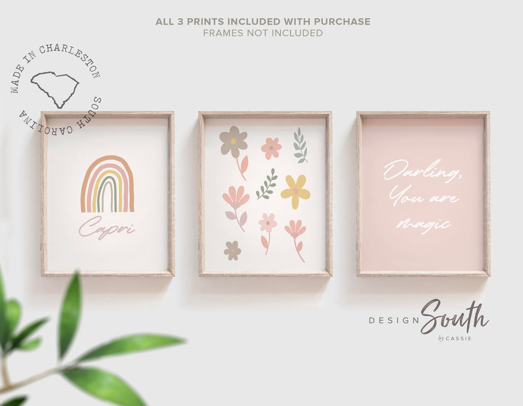 Peach and pink girl floral nursery decor, baby girl name decor, peach and pink nursery art for girl, bedroom decor little girl room wall art