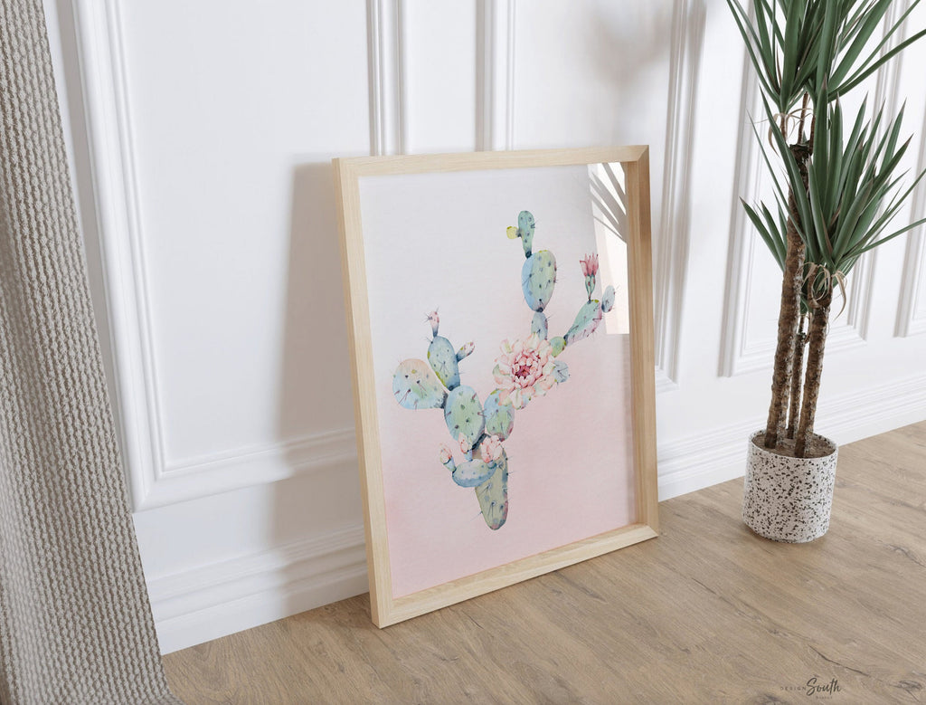 Floral monogram print, southwestern nursery, pink ombre nursery art, cactus blooms theme nursery art, baby girl wall art cactus flower theme