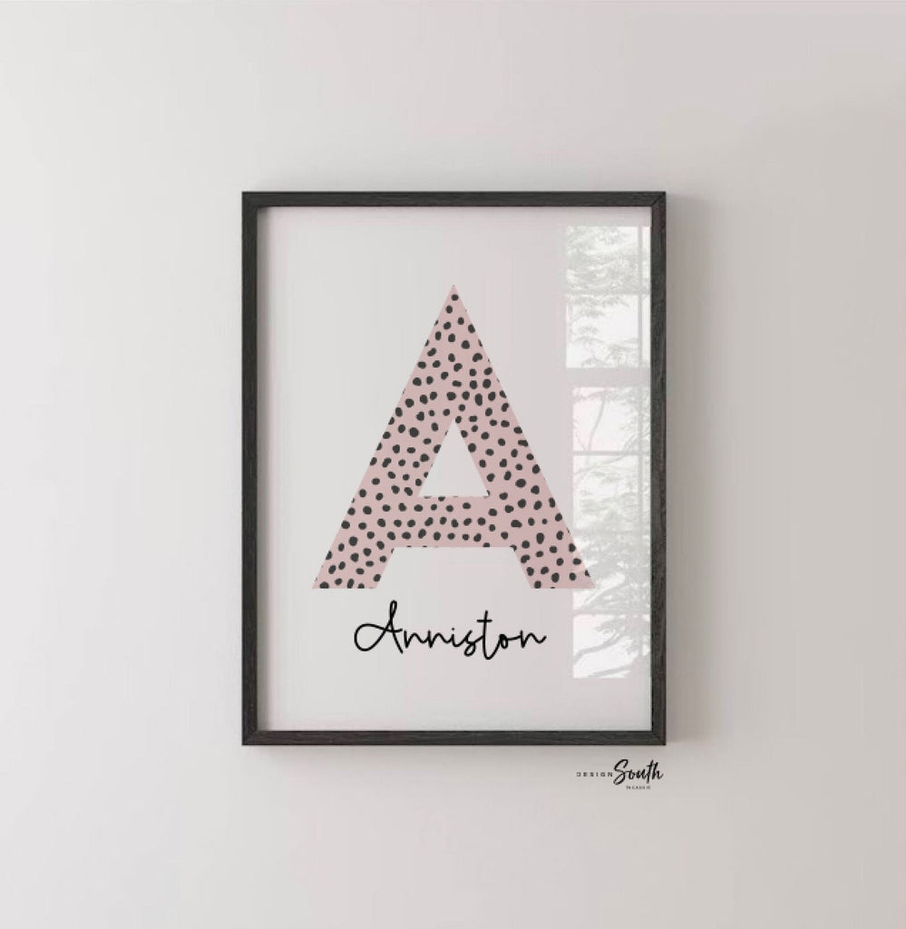 Rainbow nursery monogram art print, baby girl monogram nursery wall art, custom nursery wall art, rainbow monogram letter, polka dots kids