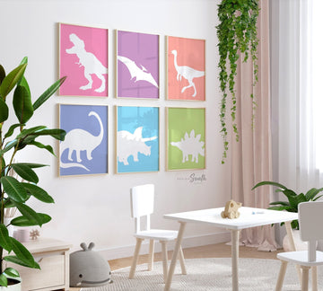 Pastel dinosaur art, dinosaurs girl nursery wall art, bedroom decor cute dinosaurs for girl, dinosaur prints pastel for girls, pink dinosaur