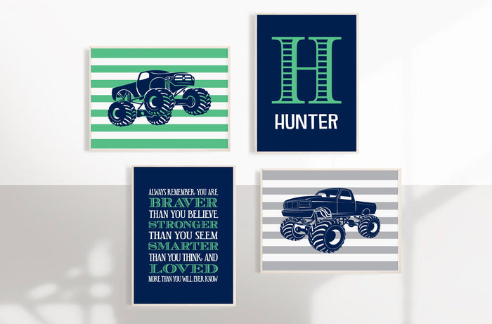 Green Monster Truck Boys' Room Decor — Personalized Truck Prints