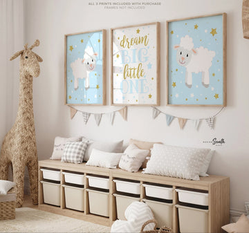 Lamb nursery baby blue, sheep nursery art, sheep nursery above crib art, sheep baby decor, lamb baby wall art, sheep nursery decor, lamb art