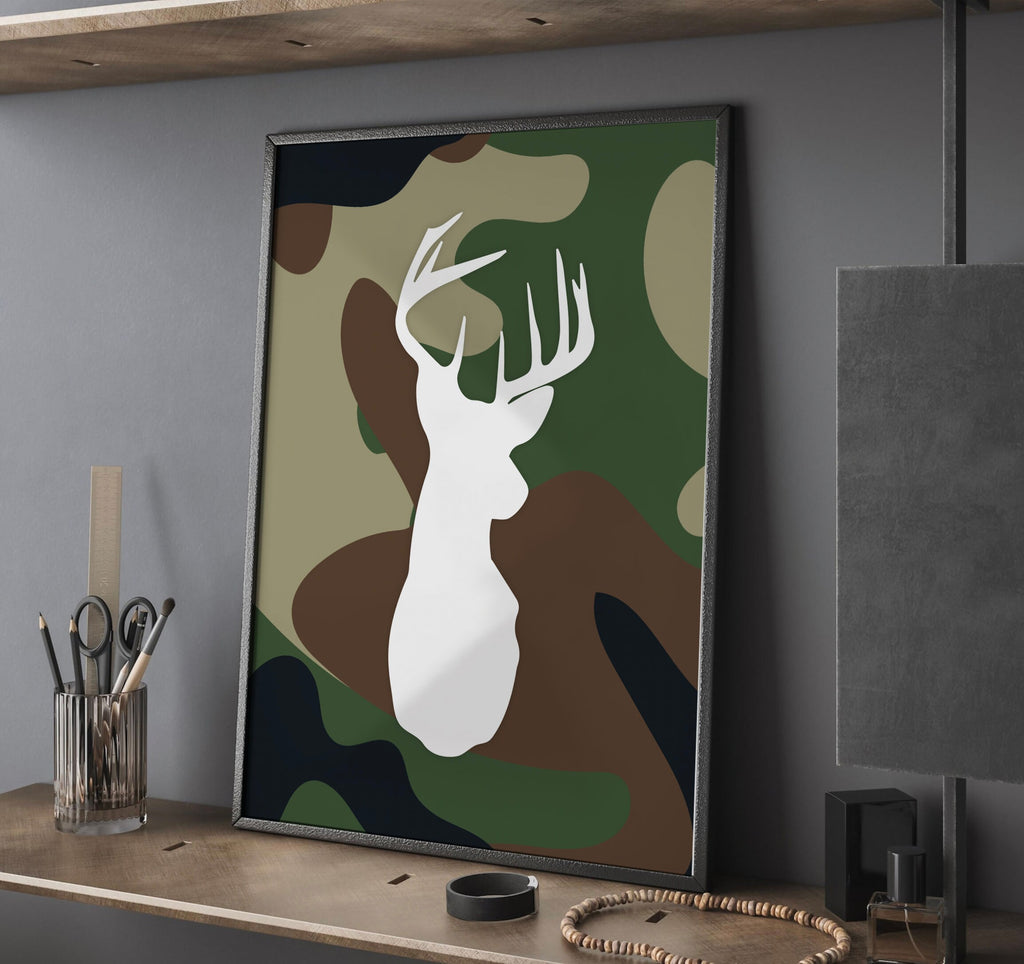 Buck deer nursery decor wall, ducks trucks bucks kids quote art, green camouflage nursery deer decor, eight point buck baby boy crib nursery