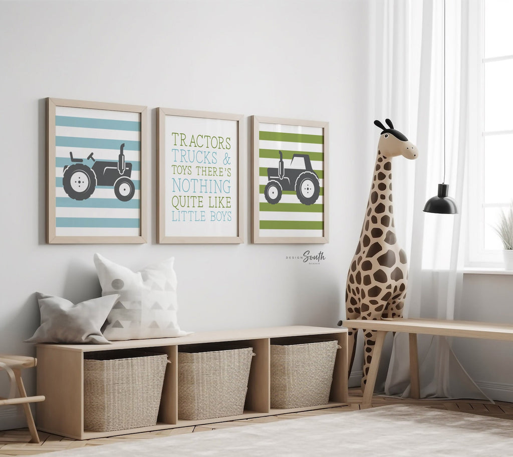 Tractors trucks and toys quote, tractor nursery art, tractor nursery decor, little boy room art tractor themed, tractor wall prints for boys