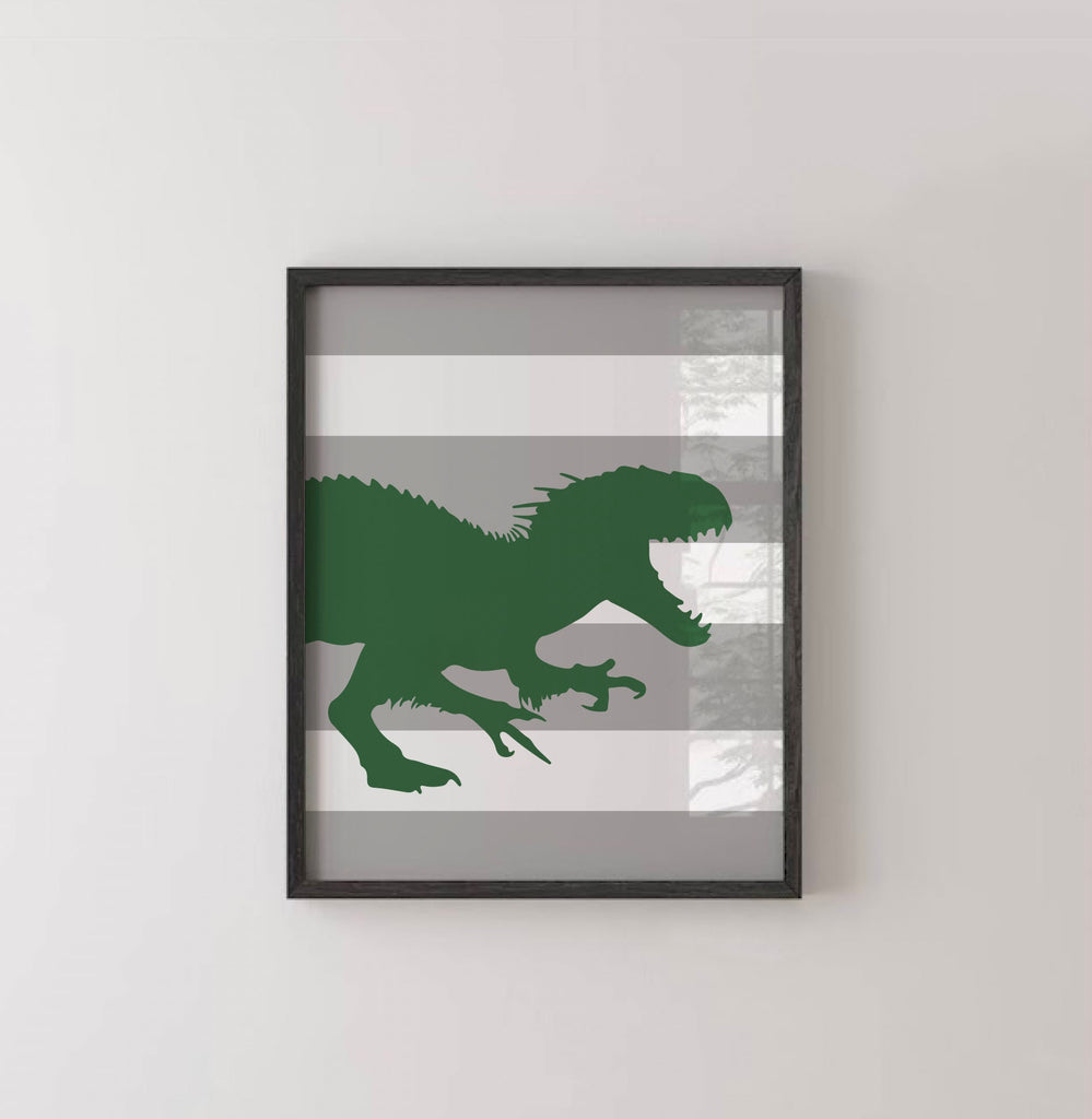 Kelly green dinosaur boys bedroom wall art, green dinosaur, green and gray boys wall art t-rex dinosaur, boys wall decor dinosaur theme room