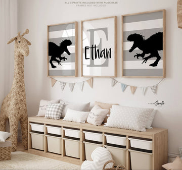 T-rex roarr dinosaur big kids bedding wall decor, boys t-rex customized name, personalized kids art t-rex dinosaur theme, dinosaur decor boy