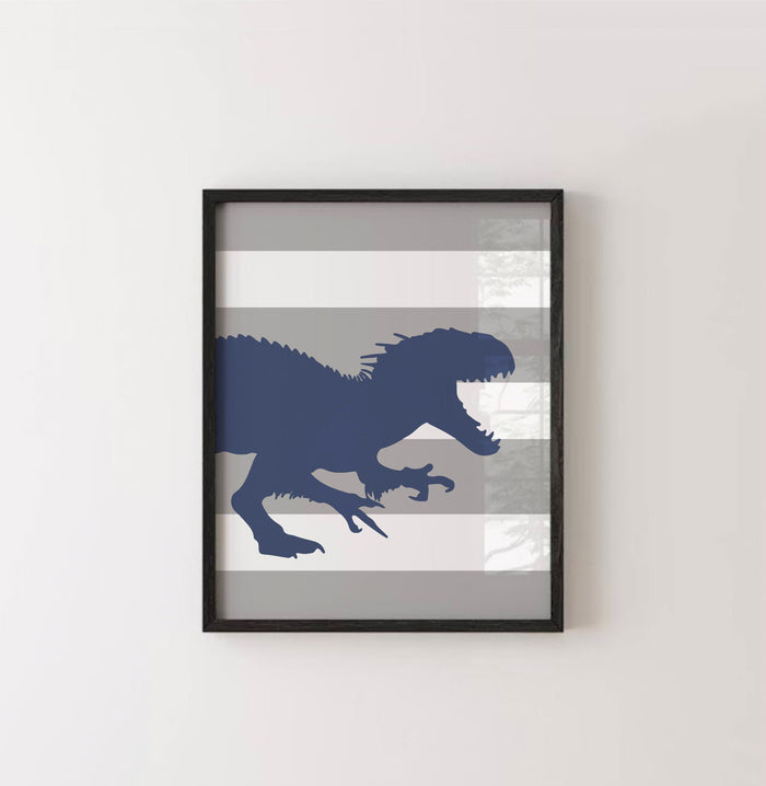 Blue gray and white, kids custom dinosaur wall art, dinosaur wall art theme kids room, prehistoric kids bedroom art, boy room decor, dino