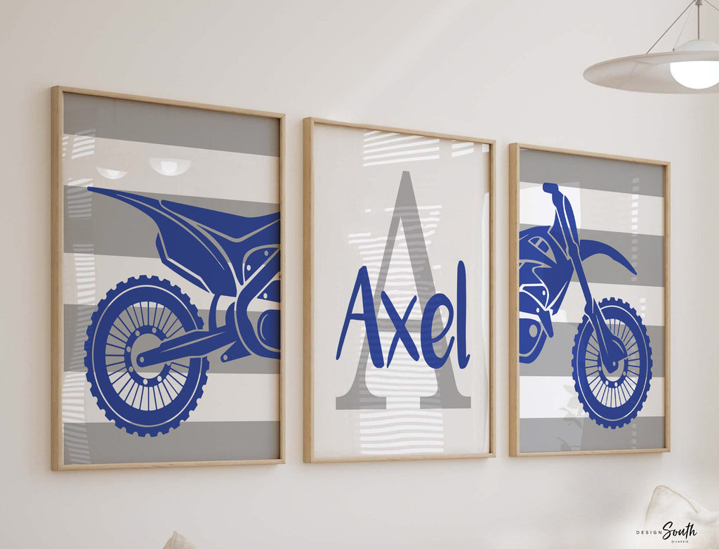 Boys cobalt blue and gray bedroom dirt bike theme, boys cobalt blue gray big boy bedroom, modern kids room dirt bikes, blue gray motocross