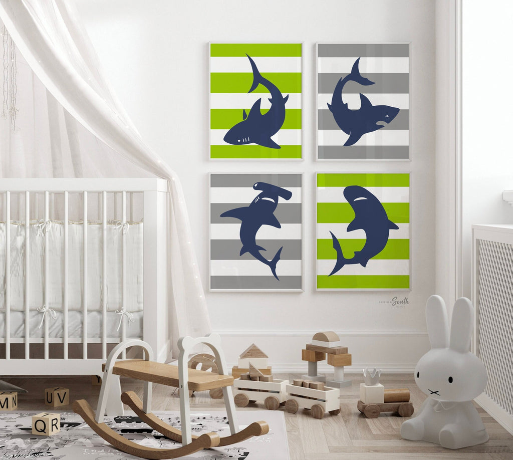 Shark wall art, shark decor, shark art room decor, shark nursery art, boys shark bedroom, bedroom shark theme, boys shark decor, lime green