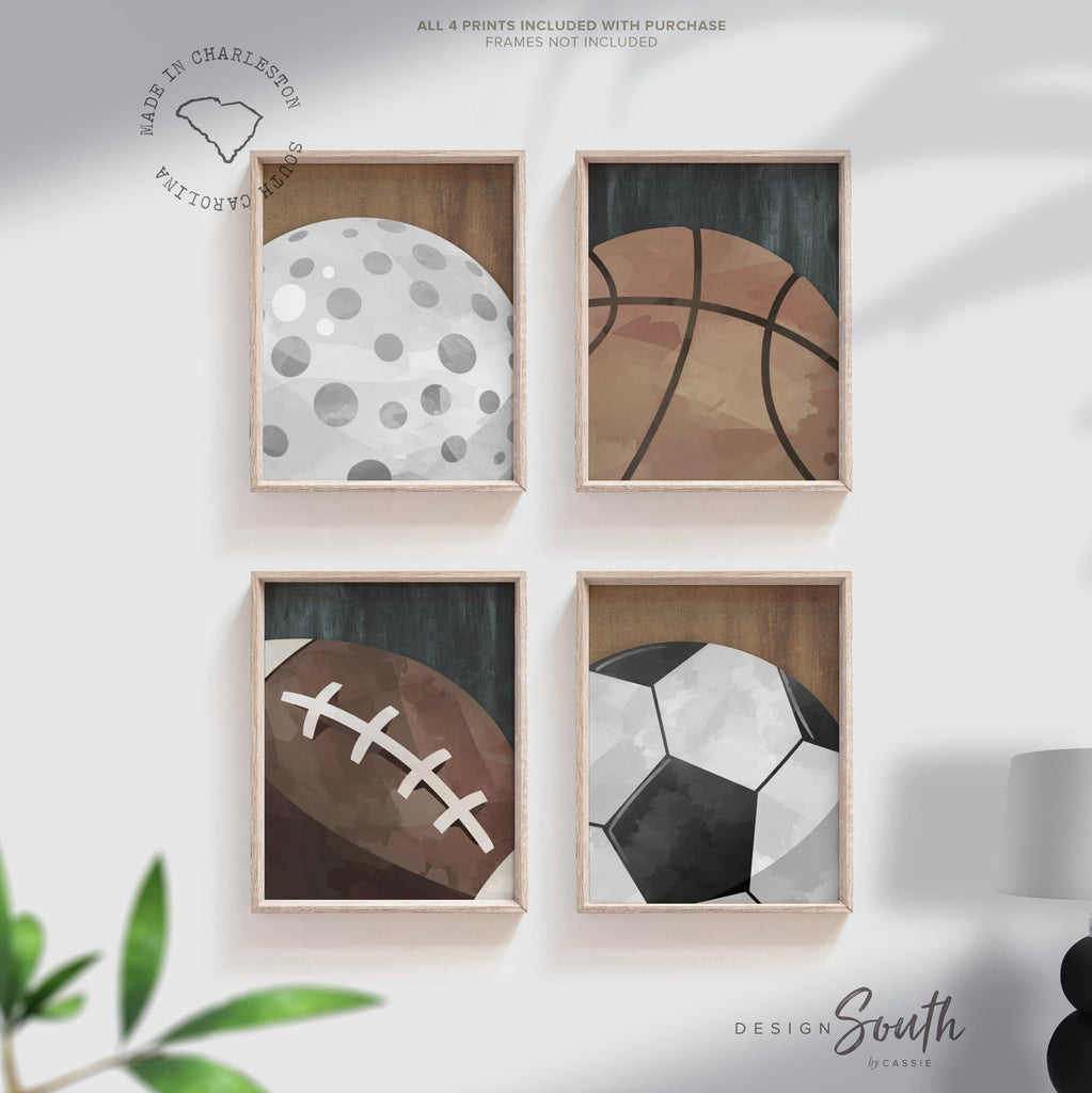 Rustic industrial kids room sports decor, modern sports nursery art set, industrial kids playroom decor, gift for boy sports theme, kid room