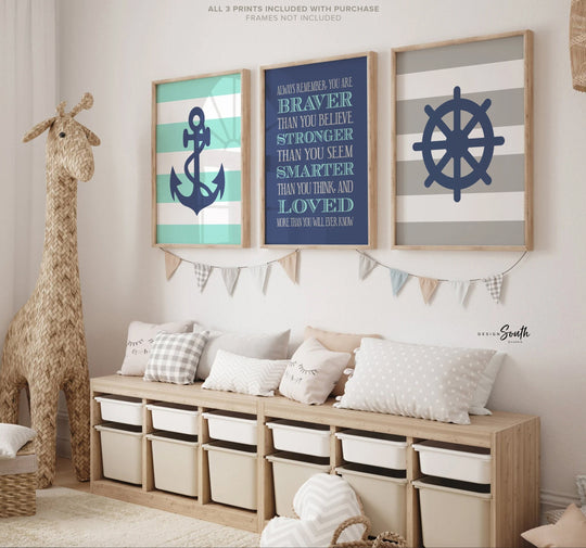 Boys nautical nursery decor, nautical nursery gray navy and aqua, boys nautical wall art, aqua and navy nautical nursery, baby boy nautical