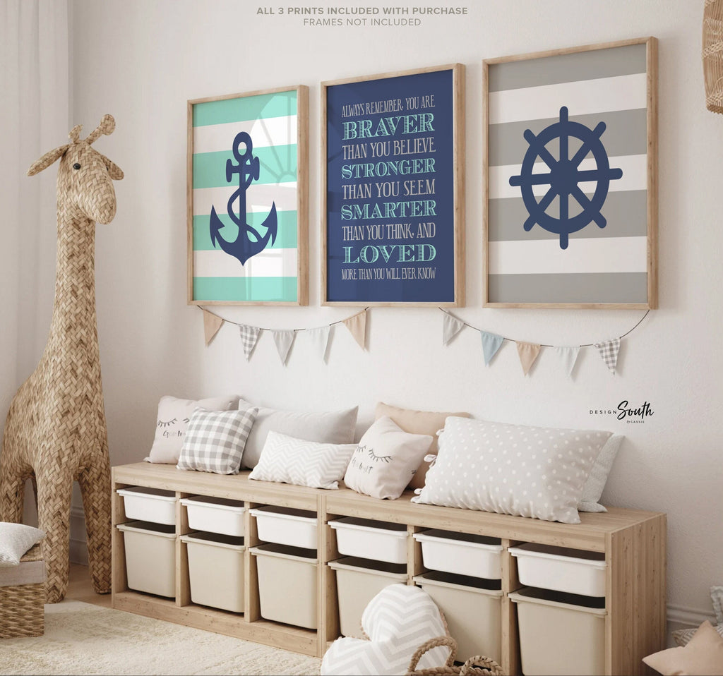 Boys nautical nursery decor, nautical nursery gray navy and aqua, boys nautical wall art, aqua and navy nautical nursery, baby boy nautical