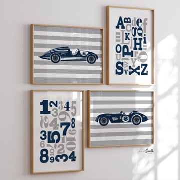 Vintage race car nursery, race car nursery, boys race car nursery, race cars, boys race car bedroom, race car art, navy race cars, boys art