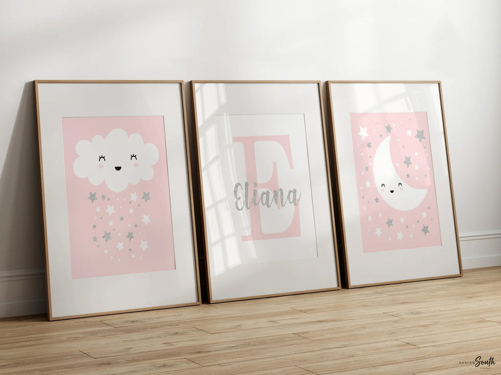 Silver baby girl nursery with pink, pink and silver nursery art, pink girl nursery wall decor, baby girl wall art, silver nursery decor baby