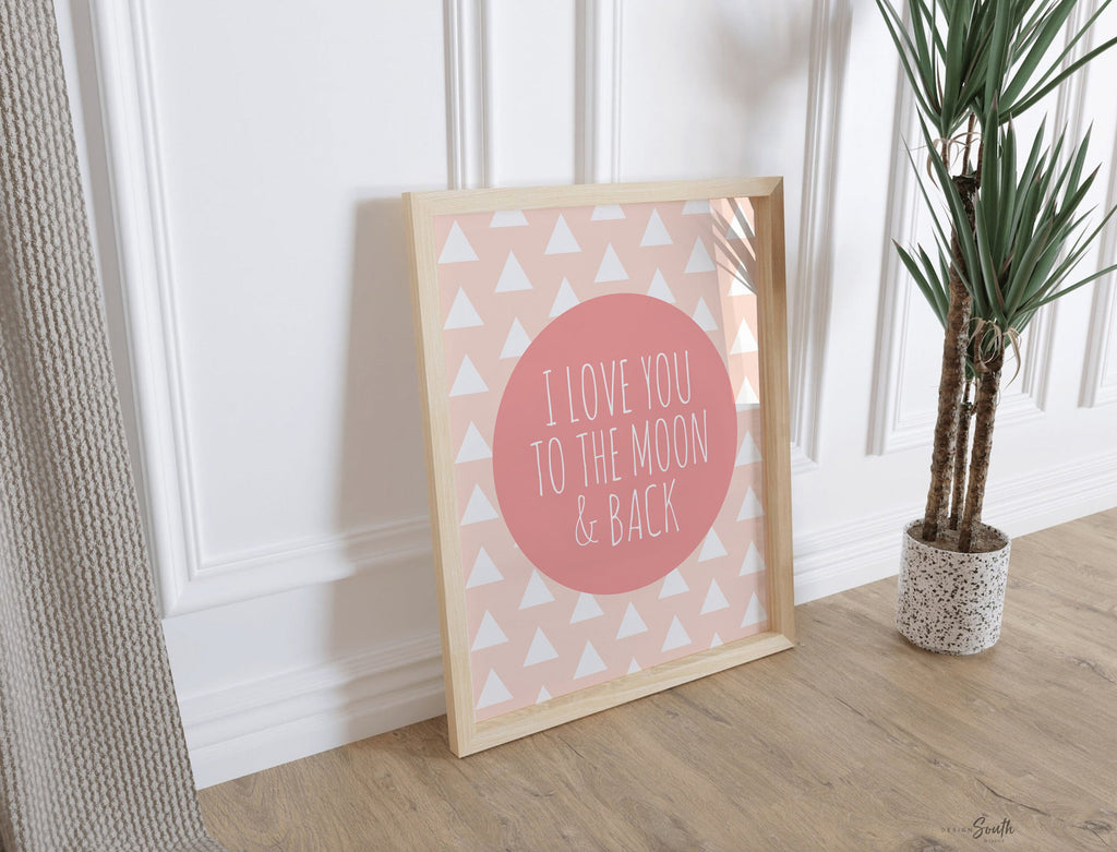 I love you to the moon and back, blush pink girls nursery decor, pink nursery decor, baby girl nursery decor, nursery quote, girls wall art