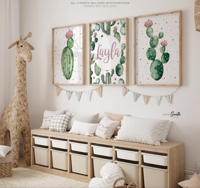 Nursery succulent decor, muted mauve girl nursery, bedroom cactus succulent theme decor, girl cactus decor, boho baby decor gray muted pink