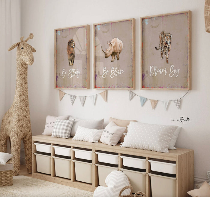 Animal children wall art, kids bedroom animal art, wildlife nursery kid room bedroom, nature forest animals gray boys wall art, rustic art