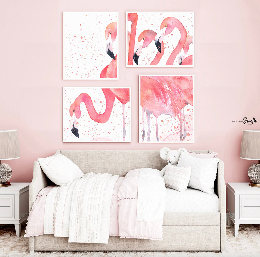 Pink flamingo wall art, little girl room art pink flamingos, pink flamingo nursery wall ideas, pink flamingo decor, wall art for girls room
