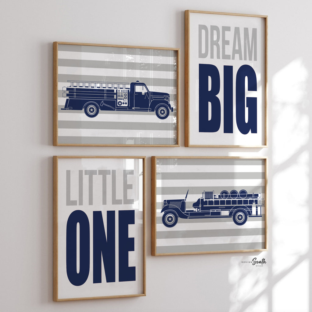 Fire truck nursery decor, firefighter nursery art, navy firetruck art, firetruck theme, boys firetruck decor, boy wall art, firefighter art